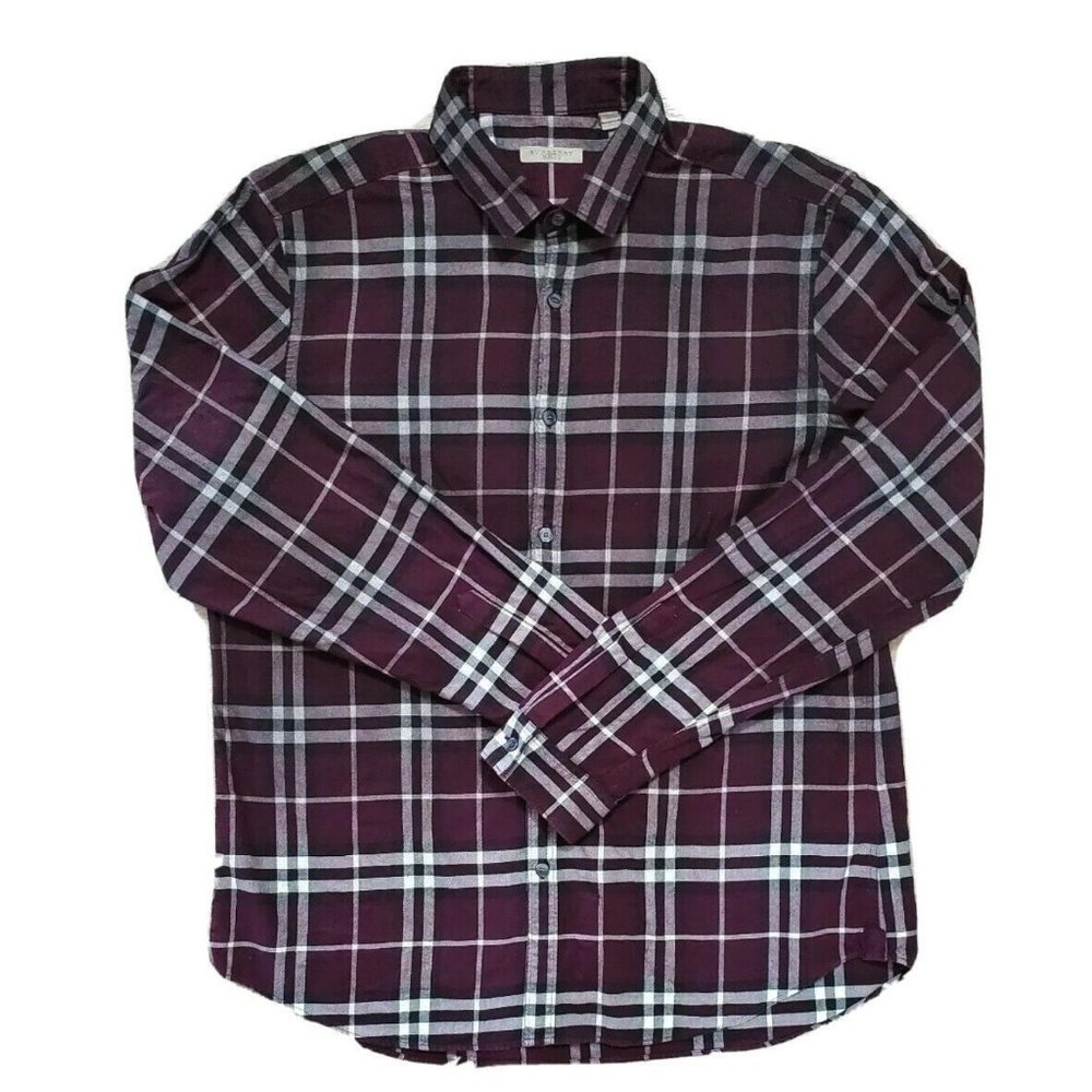 Burberry Purple Plaid Casual Button Down Shirt
